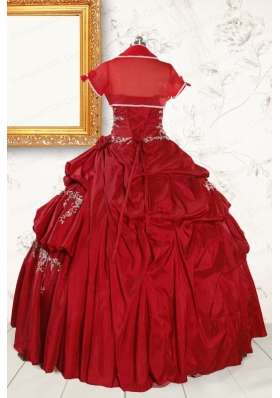 2015 Puffy Appliques Wine Red Remarkable Quinceanera Dresses