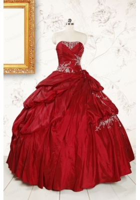 2015 Puffy Appliques Wine Red Remarkable Quinceanera Dresses