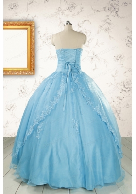 2015 Puffy Beading Baby Blue Quinceanera Dress with Wraps