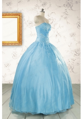 2015 Puffy Beading Baby Blue Quinceanera Dress with Wraps