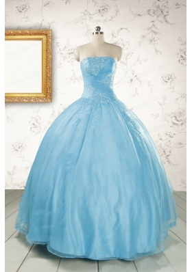 2015 Puffy Beading Baby Blue Quinceanera Dress with Wraps