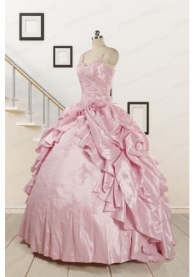 2015 Sweet Spaghetti Straps Beading Pink Quinceanera Dresses