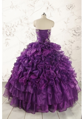 Beautiful Appliques Purple Strapless 2015 Quinceanera Dresses