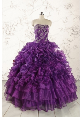 Beautiful Appliques Purple Strapless 2015 Quinceanera Dresses