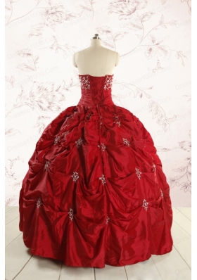 Discount Strapless Wine Red Appliques Quinceanera Dresses for 2015