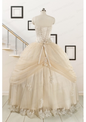 Elegant Appliques 2015 Champagne Quinceanera Dress with Wraps