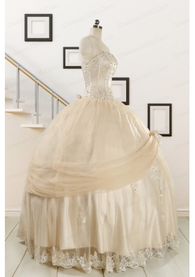 Elegant Appliques 2015 Champagne Quinceanera Dress with Wraps