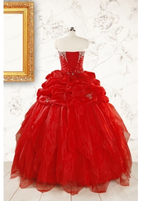 Most Popular Sweetheart Ball Gown Beading Red Quinceanera Dresses