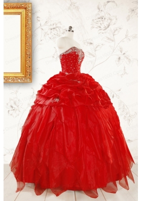 Most Popular Sweetheart Ball Gown Beading Red Quinceanera Dresses