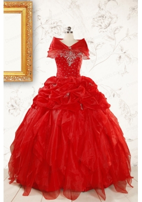 Most Popular Sweetheart Ball Gown Beading Red Quinceanera Dresses