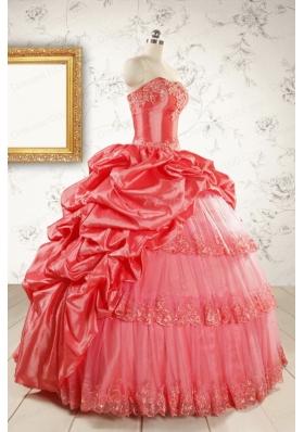 New Style Appliques Quinceanera Dresses in Watermelon