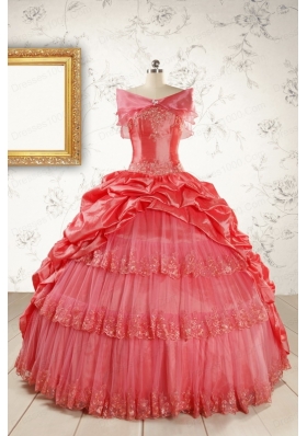 New Style Appliques Quinceanera Dresses in Watermelon