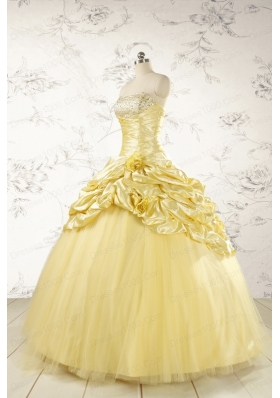 Yellow Sweetheart Ball Gown Quinceanera Dress for 2015