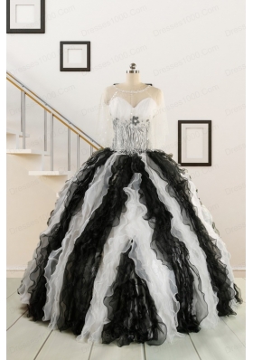 2015 Black and White Sweetheart Dress for Quinceanera with Ruffles