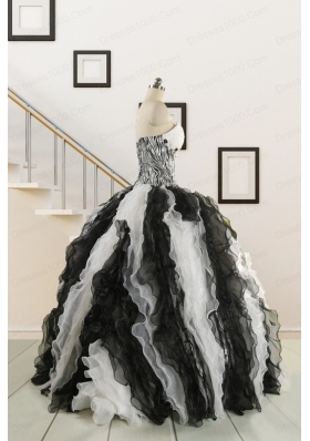 2015 Black and White Sweetheart Dress for Quinceanera with Ruffles