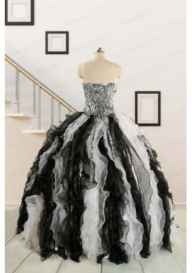 2015 Black and White Sweetheart Dress for Quinceanera with Ruffles