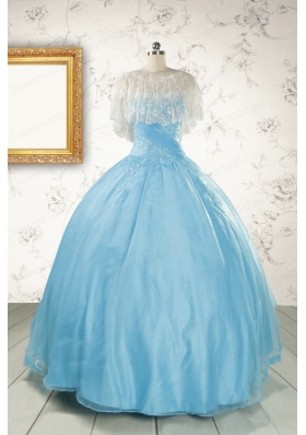 2015 Discount Strapless Beading Quinceanera Dress in Baby Blue