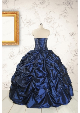 2015 Exclusive Appliques Navy Blue Quinceanera Dresses