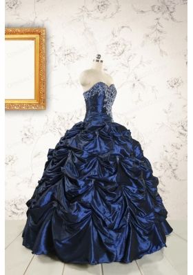 2015 Exclusive Appliques Navy Blue Quinceanera Dresses