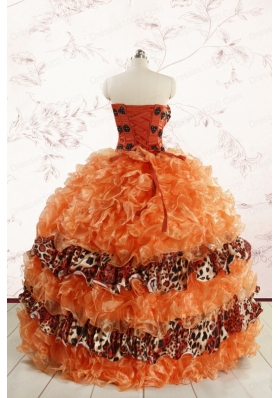 2015 Exquisite Sweetheart Leopard Quinceanera Dresses in Orange