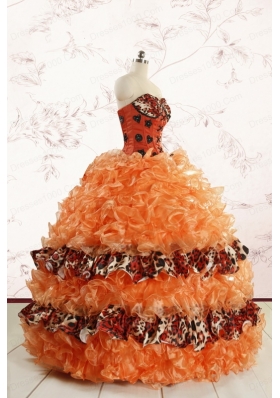 2015 Exquisite Sweetheart Leopard Quinceanera Dresses in Orange