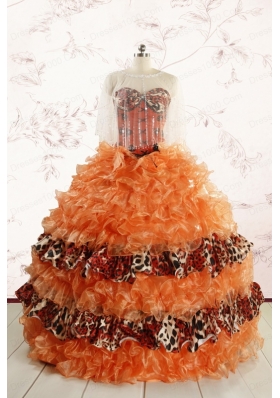 2015 Exquisite Sweetheart Leopard Quinceanera Dresses in Orange