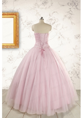 2015 Light Pink Appliques Strapless Sweet 16 Dresses with Wrap