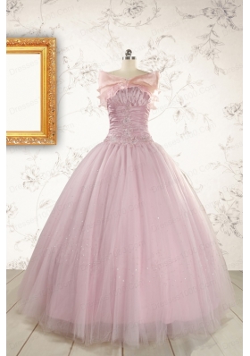 2015 Light Pink Appliques Strapless Sweet 16 Dresses with Wrap