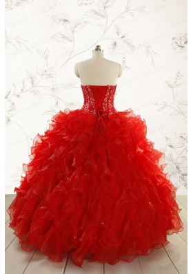 2015 Most Popular Red Quinceanera Dresses with Beading
