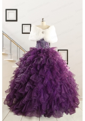 2015 New Style Purple Quinceanera Dresses with Beading and Ruffles