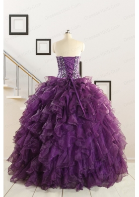 2015 New Style Purple Quinceanera Dresses with Beading and Ruffles