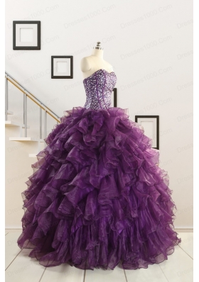 2015 New Style Purple Quinceanera Dresses with Beading and Ruffles