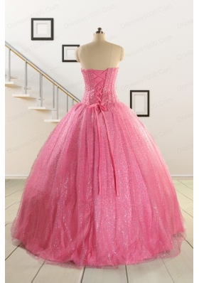 2015 Pretty Strapless Quinceanera Dresses in Rose Pink