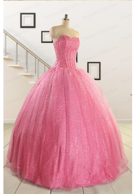 2015 Pretty Strapless Quinceanera Dresses in Rose Pink