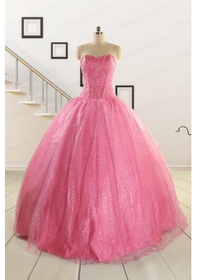 2015 Pretty Strapless Quinceanera Dresses in Rose Pink