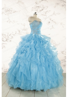 Baby Blue 2015 Prefect Quinceanera Dresses with Beading and Ruffles