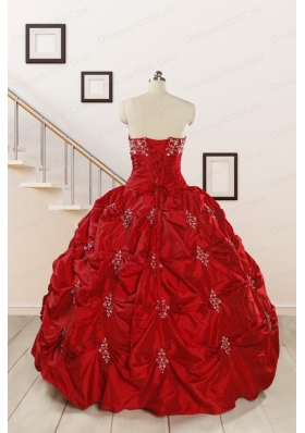 Cheap Appiques Beading Quinceanera Dresses in Red
