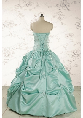 Cheap Turquoise Quinceanera Dresses with Appliques