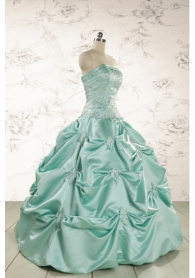 Cheap Turquoise Quinceanera Dresses with Appliques