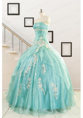 Discount Blue Quinceanera Dresses with Appliques for 2015