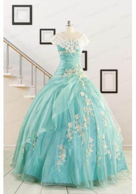 Discount Blue Quinceanera Dresses with Appliques for 2015