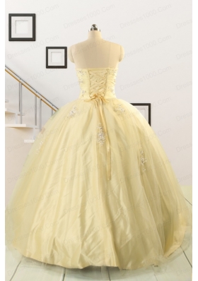 Latest Appliques Quinceanera Dress in Light Yellow For 2015