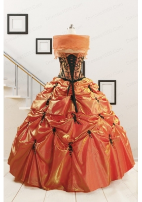 Orange Red and Black Sweetheart Appliques Quinceanera Dresses with Wraps