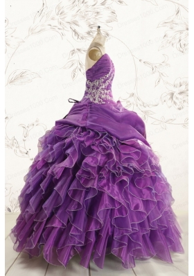 Romantic Purple Ball Gown 2015 Quinceanera Dress with Appliques and Ruffles