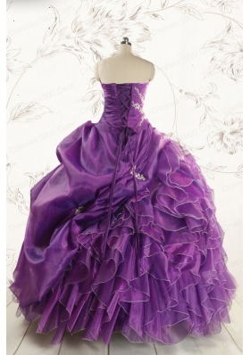 Romantic Purple Ball Gown 2015 Quinceanera Dress with Appliques and Ruffles