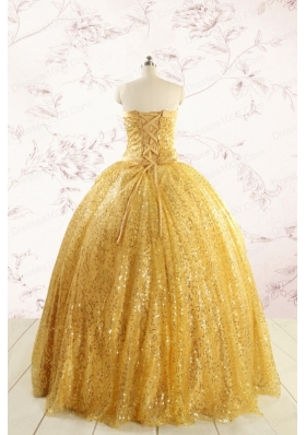 Romantic Sequins Yellow Quinceanera Dress with Strapless