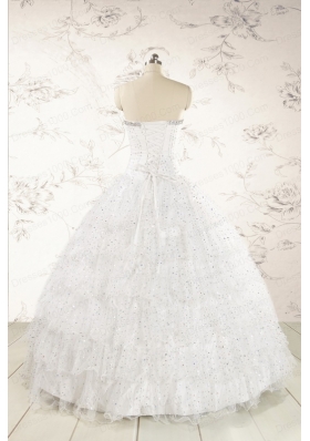 White Ball Gown Formal Quinceanera Dresses with Sequins and Ruffles