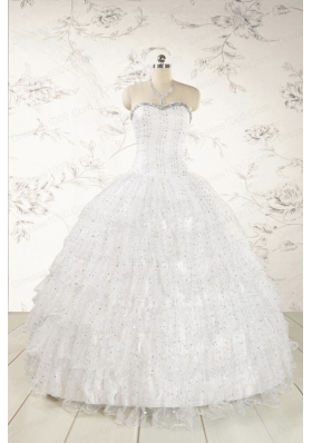 White Ball Gown Formal Quinceanera Dresses with Sequins and Ruffles