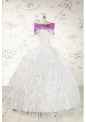 White Ball Gown Formal Quinceanera Dresses with Sequins and Ruffles