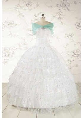 White Ball Gown Formal Quinceanera Dresses with Sequins and Ruffles